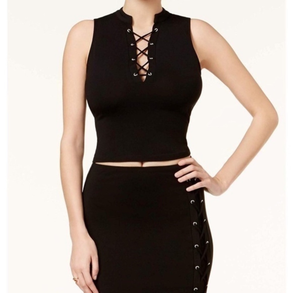 Guess Womens Callista Lace-Up Crop Top